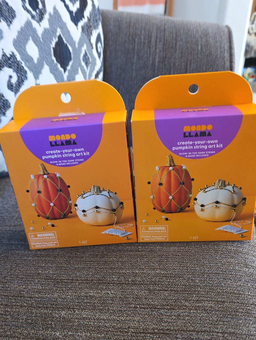 2 Mondo Llama Orange and White Create-Your-Own Pumpkin String Art Kits
